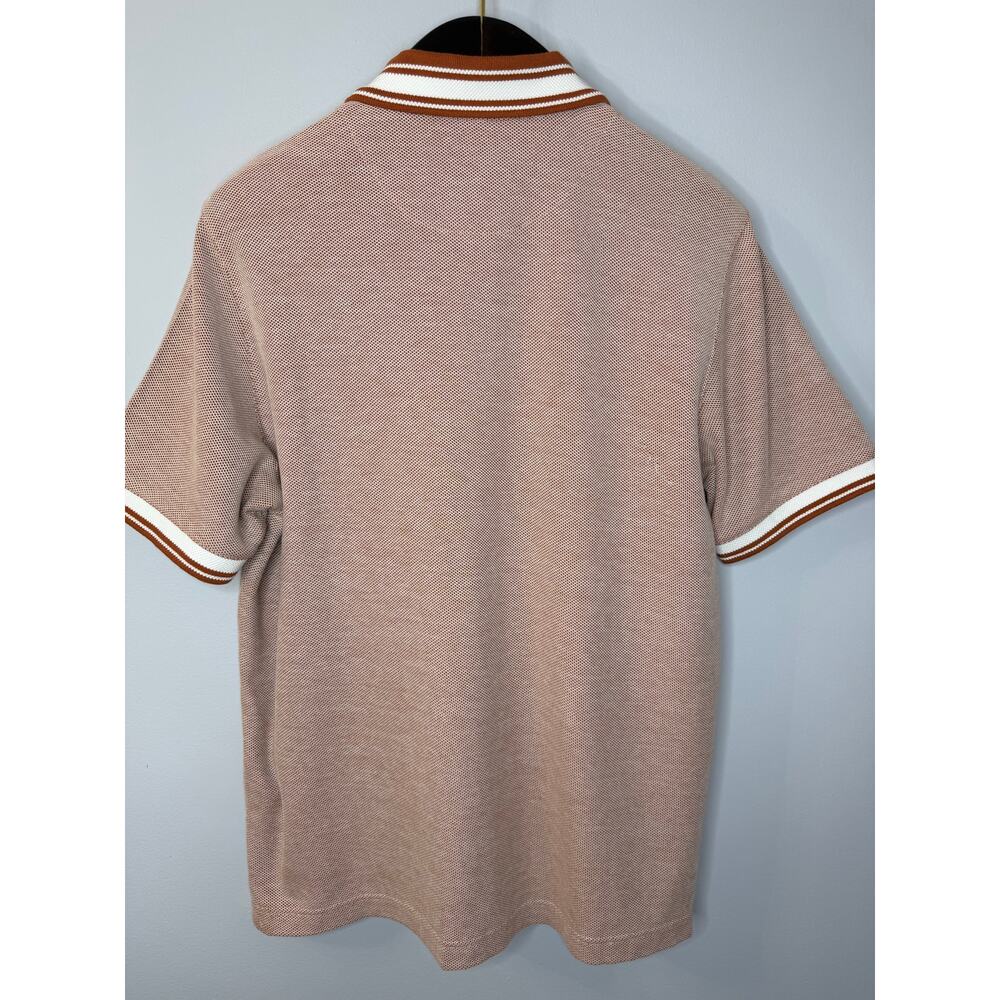Ted Baker Phenes Textured Cotton Polo Shirt Stripe Trim Brown Men 4 US XXL - Picture 9 of 13